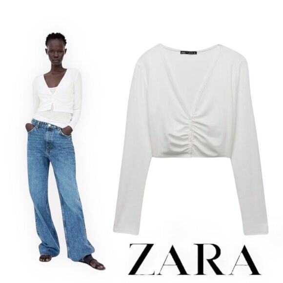 ZARA | Cream |  RUCHED CROP TOP - Picture 1 of 10